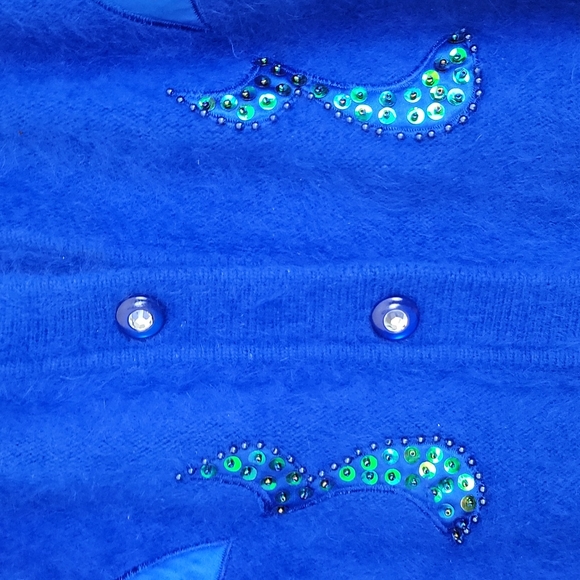 Royal Blue Beaded & Sequins Angora Cardigan M - Picture 6 of 8